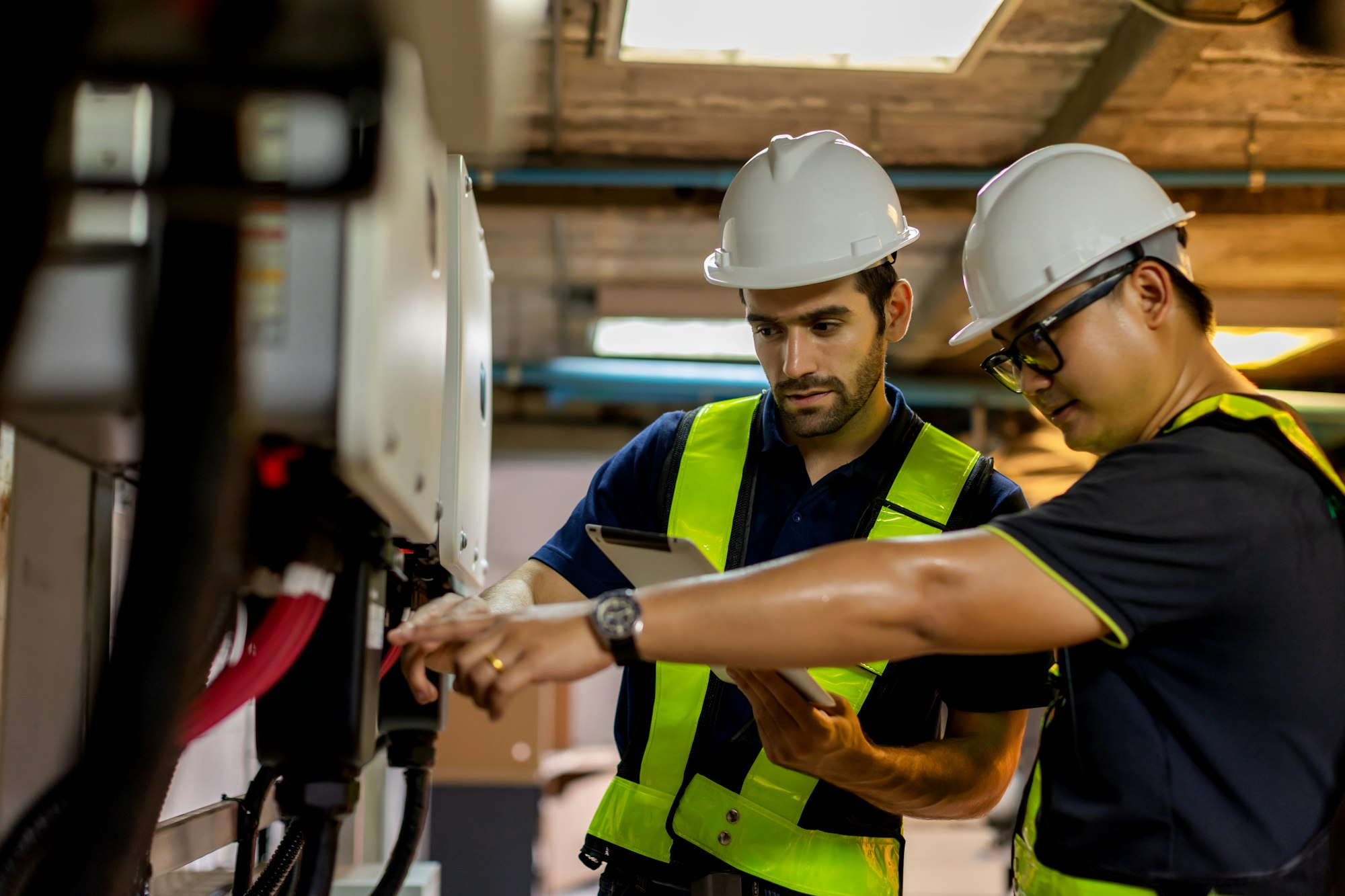 Electrical engineer working in control room.